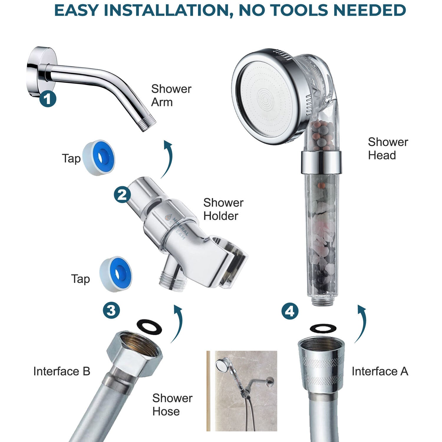 Zestaw niezbędnych akcesoriów prysznicowych Chakra Showerhead