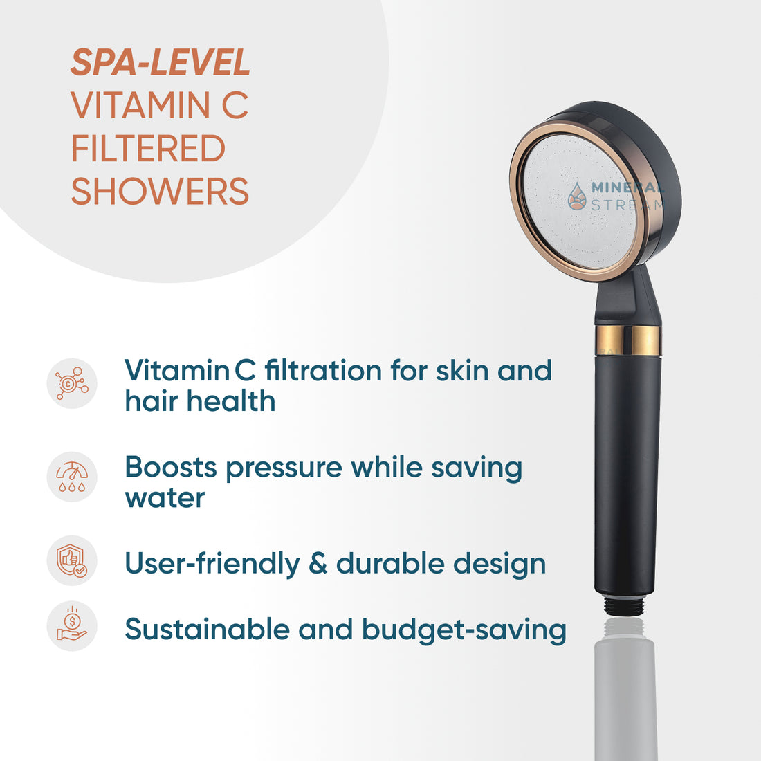 MineralStream™ BLACK - słuchawka prysznicowa z witaminą C