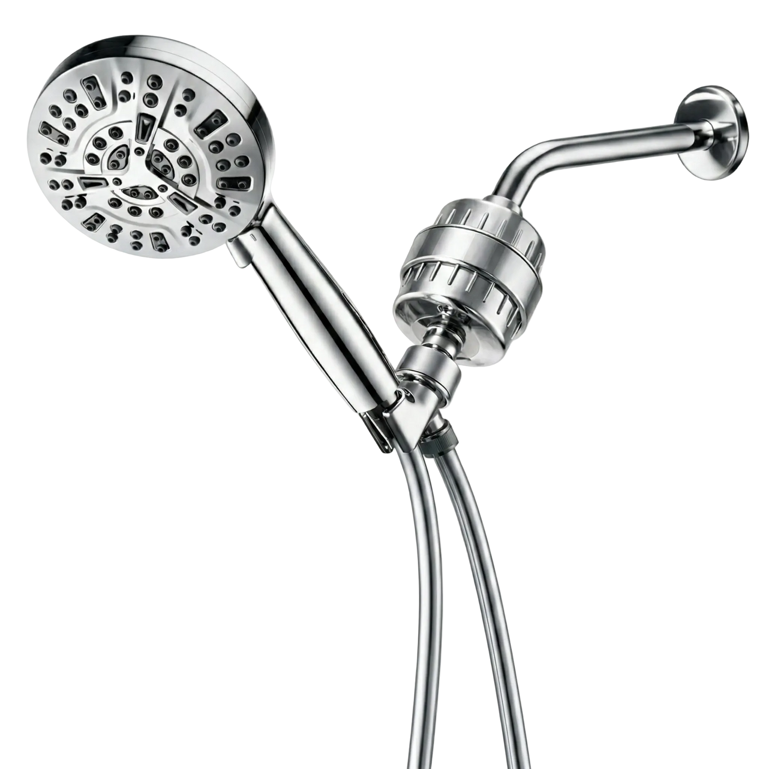 Luxe 10 Mode Showerhead Complete Shower Kit in chrome - full kit front view